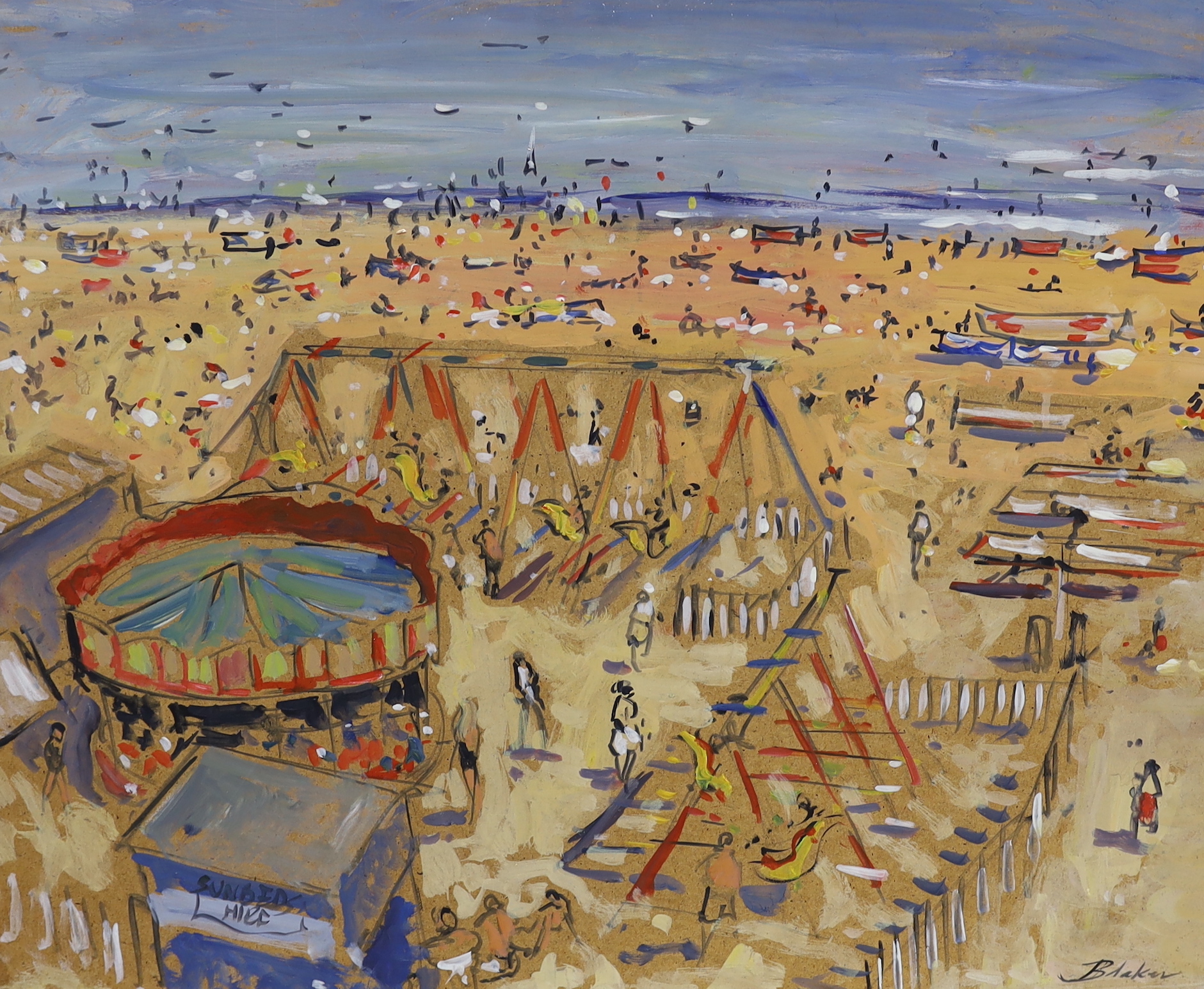 Michael John Blaker (1928-2018), three oils on board, Coastal and beach landscapes, signed, 51 x 61cm, unframed